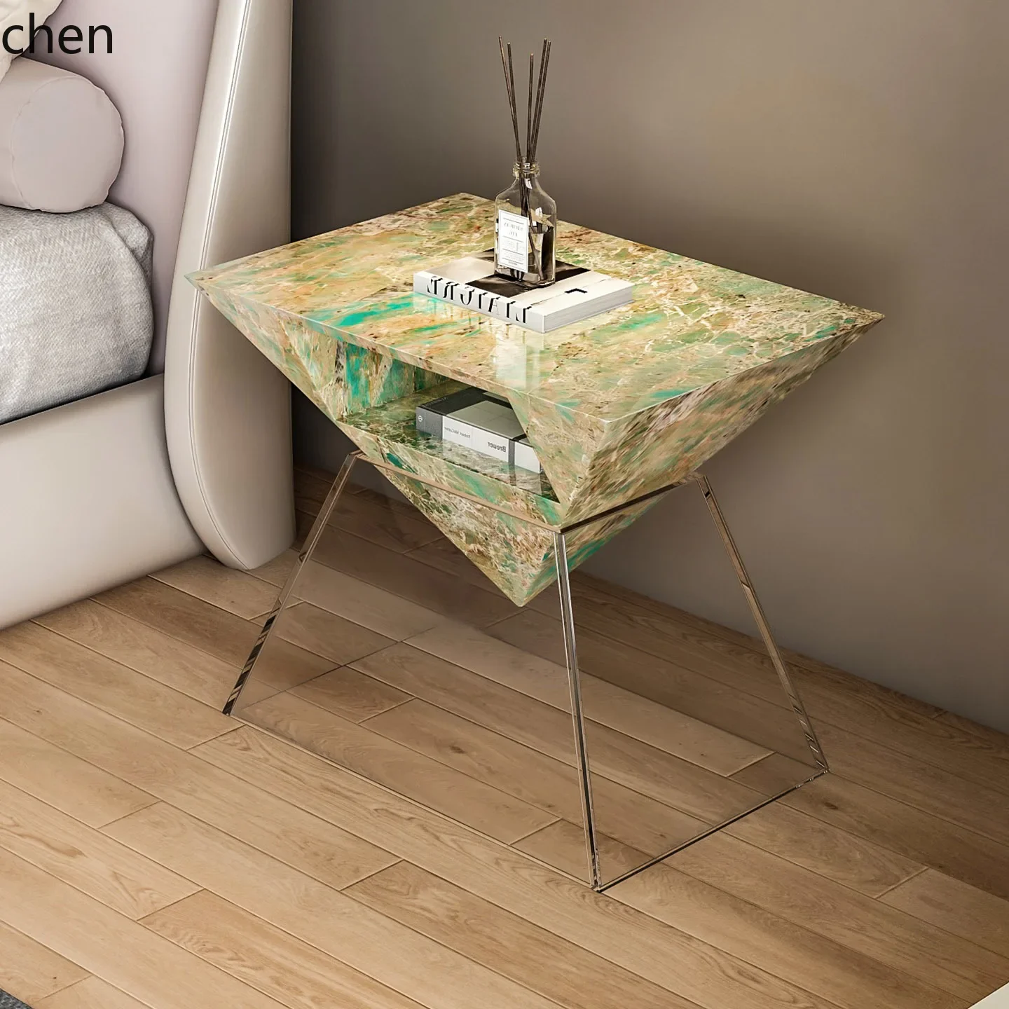Mesa de cabeceira de luxo leve H5.26, simples, natural, de mármore, de alta qualidade, para quarto principal de villa de luxo.