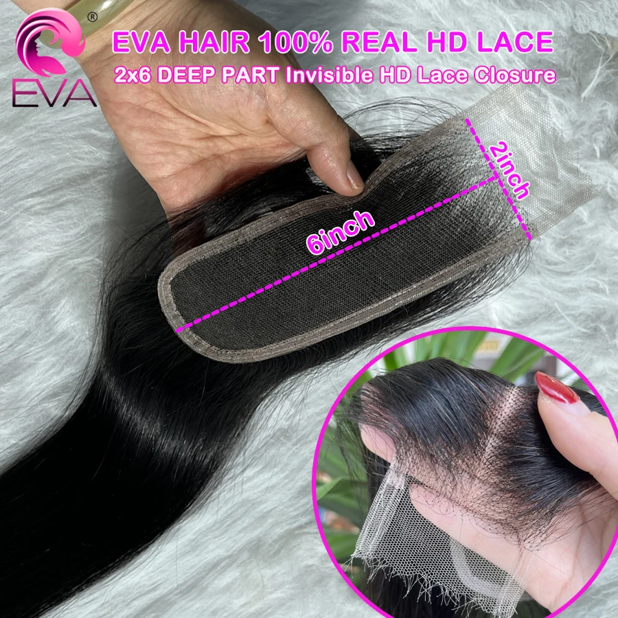 100% Real HD Lace Closure 2x6 Deep Parting HD Lace Human Hair Closures Straight Hair Pre Plucked Body Wave HD Lace Closure Only