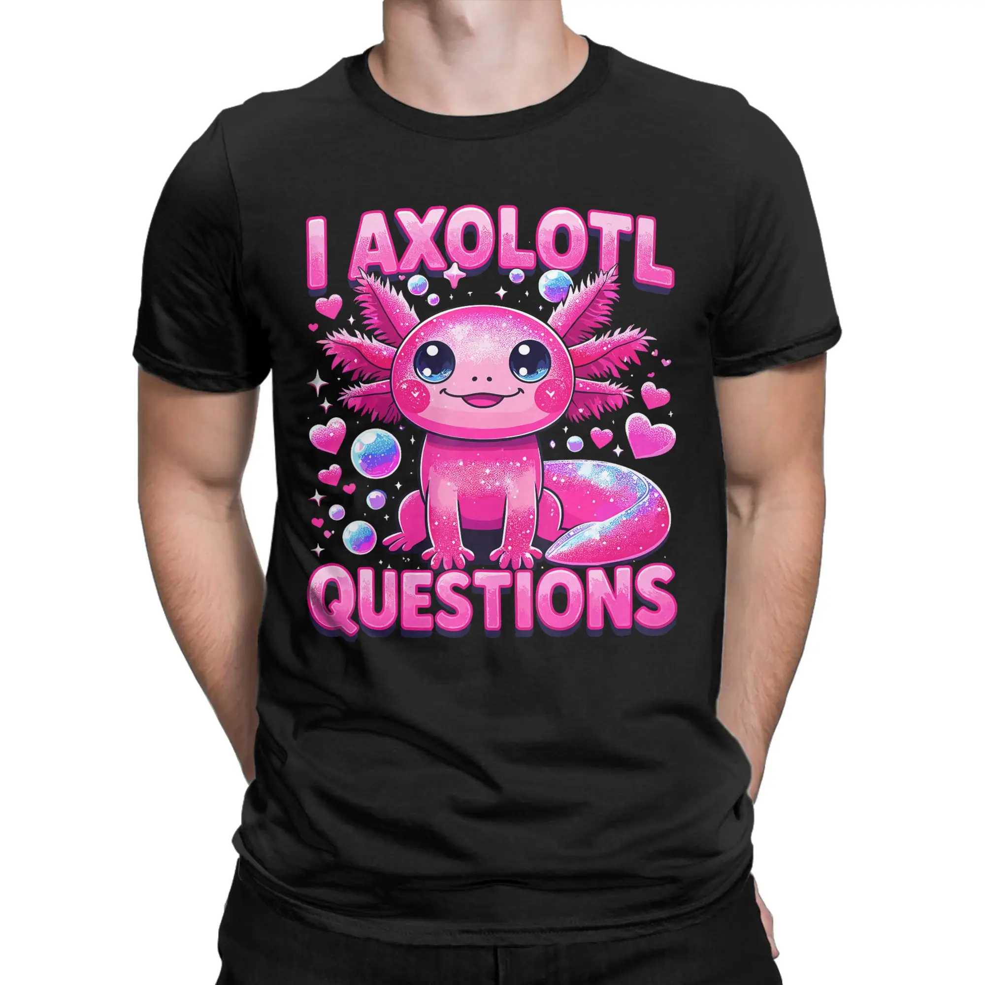 Cute I Axolotl Questions funny Kawaii Axolotl T-Shirt Man  Y2K Basic Cotton T-Shirts Summer O Neck Hip Hop Tees Oversized Tops