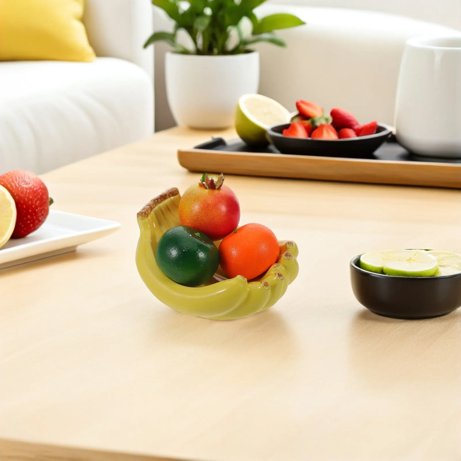 Ceramic Banana Fruit Bowl Realistic Tropical Kitchen Decor Countertop Fruit Holder Serving Snack Candy Tray