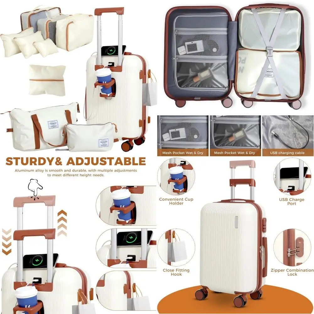 

Travel Luggage Set - 10 Piece, 20 Hardshell Carry-On Suitcase with Organizer, PC+ABS Material, Spinning Wheels, Ideal for Busine