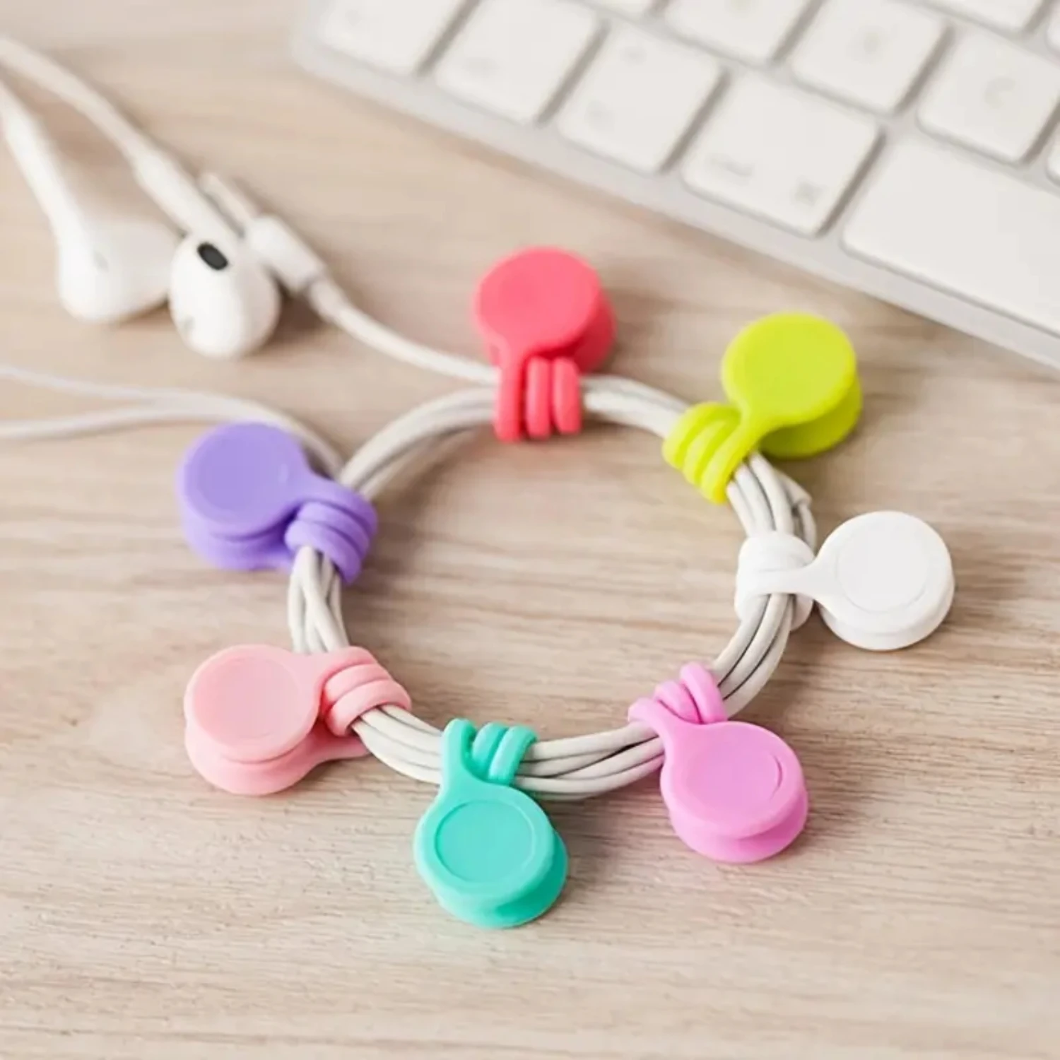 Magnetische Kabel-Organizer-Clips, verstellbare Riemen, Kabelmanagement, Gummi-Twist-Krawatten für Kopfhörer, USB-Kabel