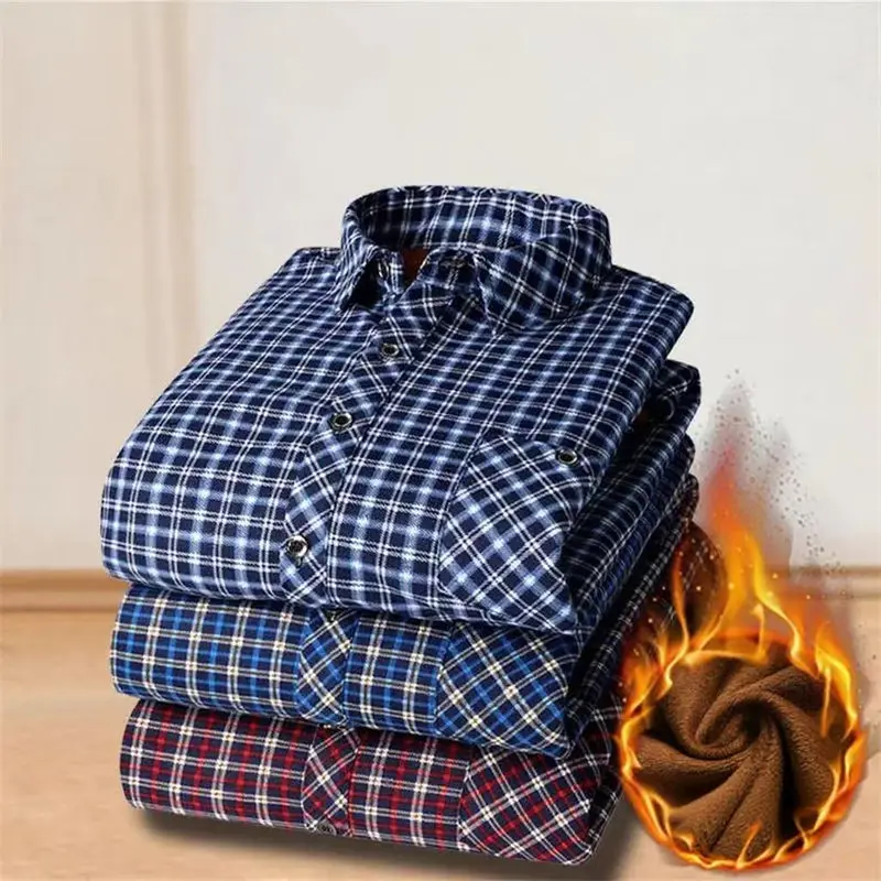 Autumn and Winter Men's Fleece-lined Long Sleeve Shirt Business Casual Fashion Comfortable Non Ironing Versatile Top