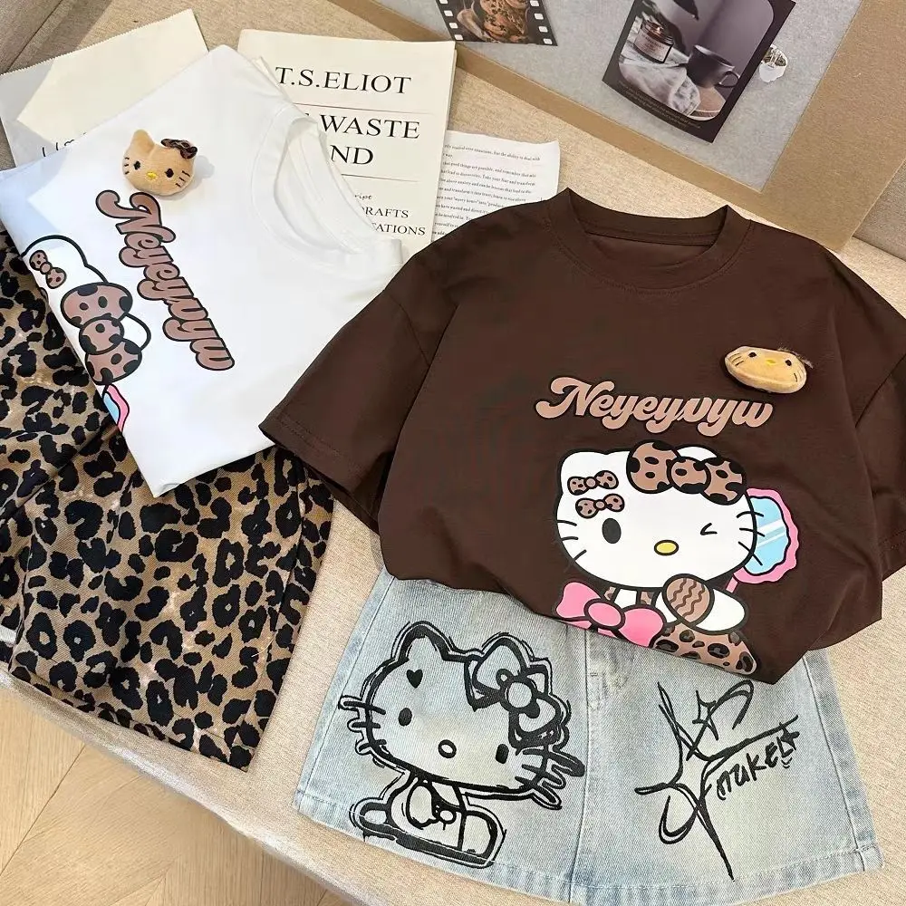 

Детский комплект Kawaii Anime Sanrio из 2 предметов: футболка и шорты Hello Kitty, комплект одежды для мальчиков, детская одежда, подарок на фестиваль на открытом воздухе