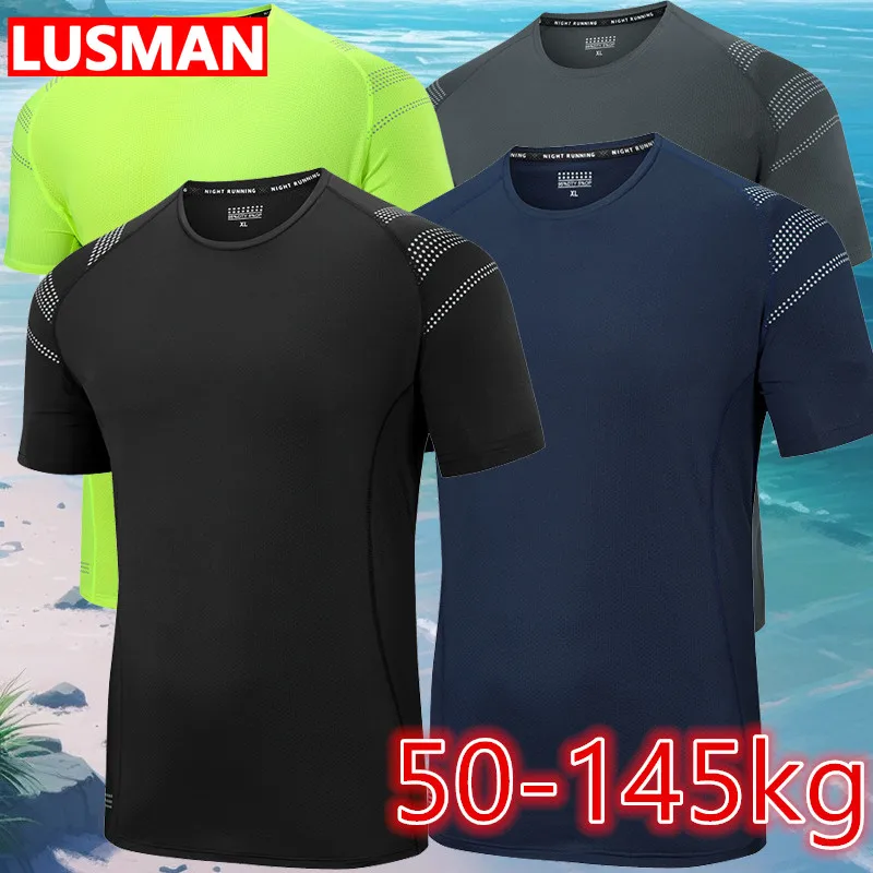 

Plus Size Sport Men 50-145KG Short Sleeve Round Neck T-shirt Fast Drying Breathable For Running Fiess