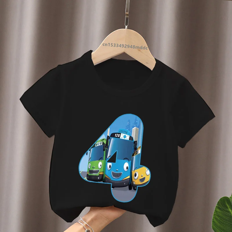 Tayo the Little Bus Print Number Cartoon Kids T shirt 1 2 3 4 5 6 7 8 9 Years Birthday Baby Boys T-Shirts Funny Girls Clothes