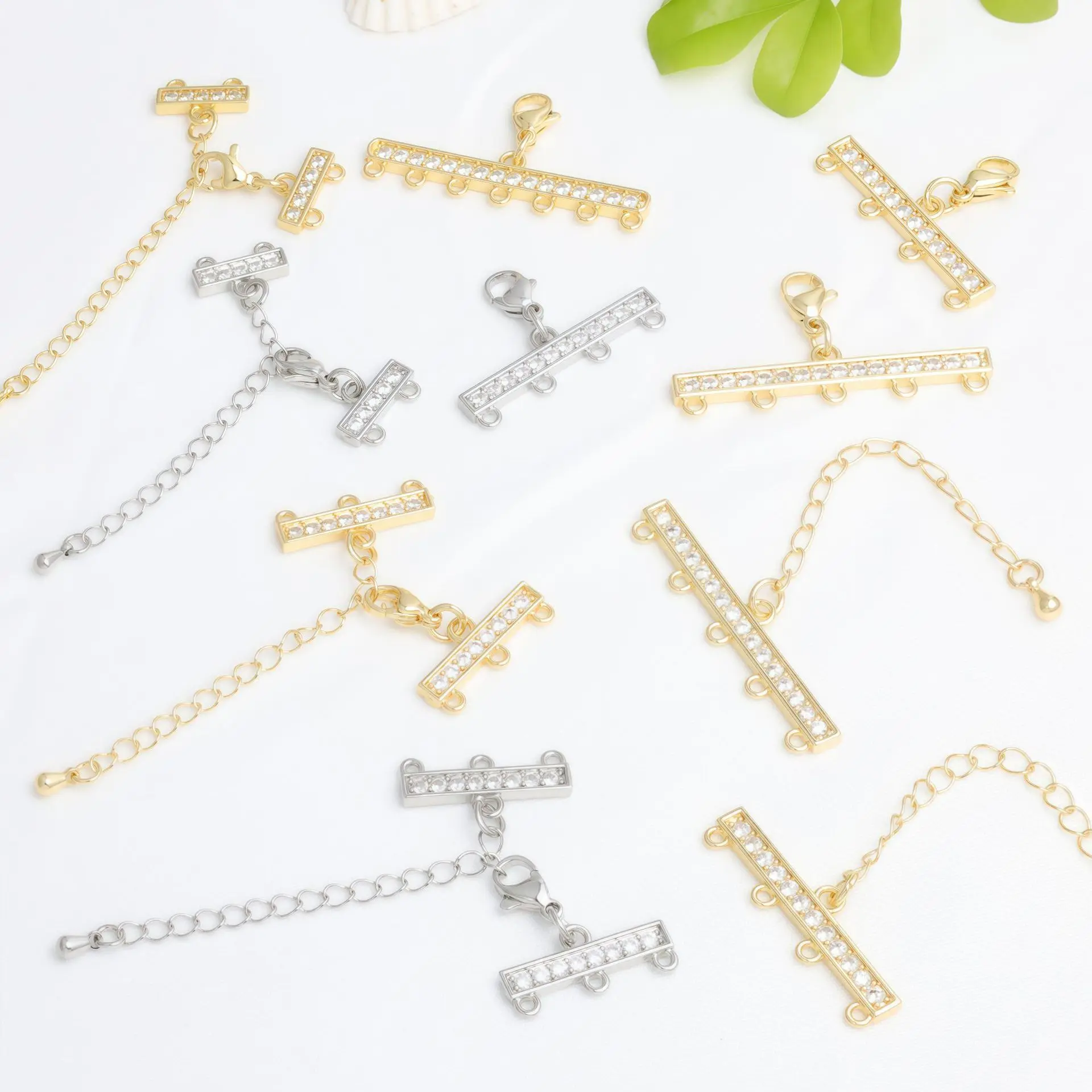 Copper-plated 18K real gold micro-inlaid zircon three-row five-row lobster buckle extension chain ending lobster buckle