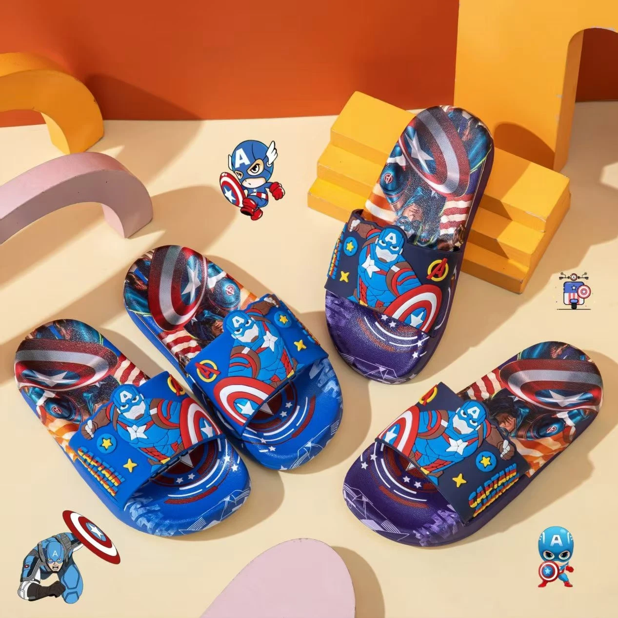 

Marvel Kids'Slippers PVC Fashion Summer Flat Shoes For Boys Anti-slip Thick Bottom Beach Shoes Iron Man Designer Blue Size 26-35