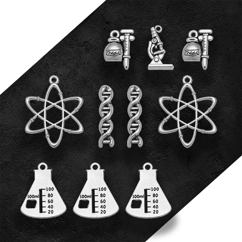 15-30pcs/lot Antique Chemical Dna Charms Microscope Atom Pendants For Diy Jewelry Supplies Bulk Wholesale Items Small Business