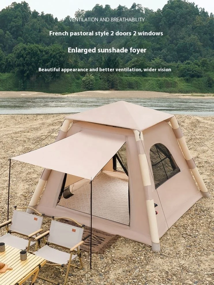 4-5 Person Instant Inflatable Dome Tent Full Set with Manual Pump One Touch Setup Air Shelter for Family Camping