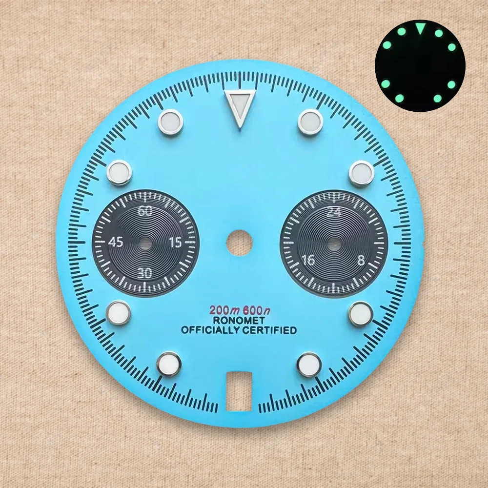 High Quality 29.5mm S Logo Panda Matte Dial Fit VK63 Movement Green Luminous Watch Modification Accessories