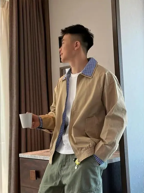 

Cleanfit Harrington Jaet цвета хаки, бейсбольная застежка-молния, мужская весенне-осенняя повседневная одежда, полиэфирная ткань ort S...