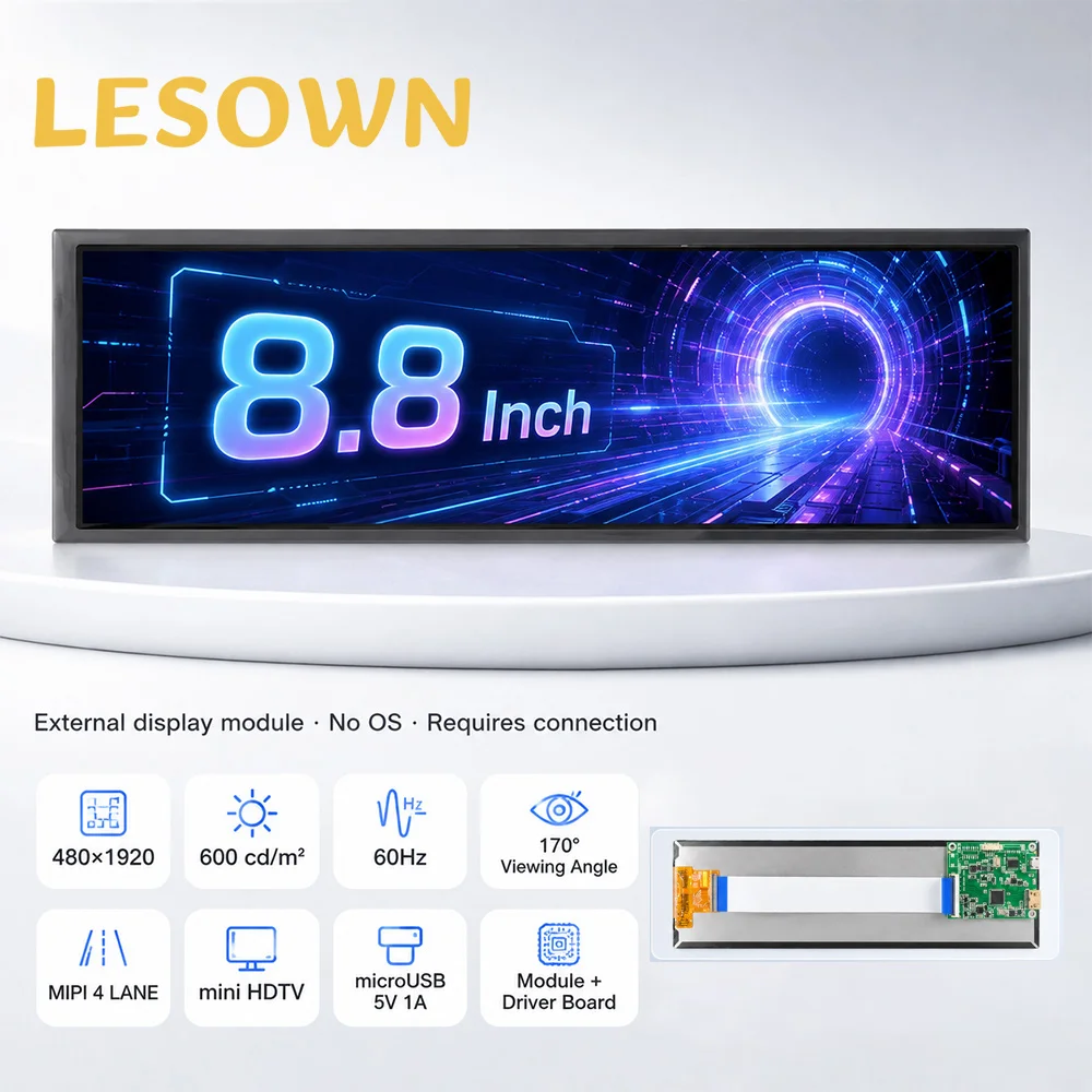 LESOWN 480x1920 Screen Assembly Instant-On 8.8 inch 600cd/m2 Módulo de Pantalla for Desktop Stats