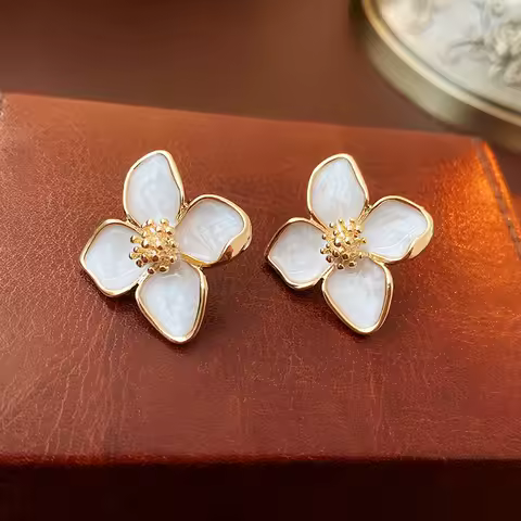 Stainless Steel Hibiscus Flower Stud Earrings for Women Girls Vintage Romantic Earrings Trendy Elegant Party Jewelry Gifts