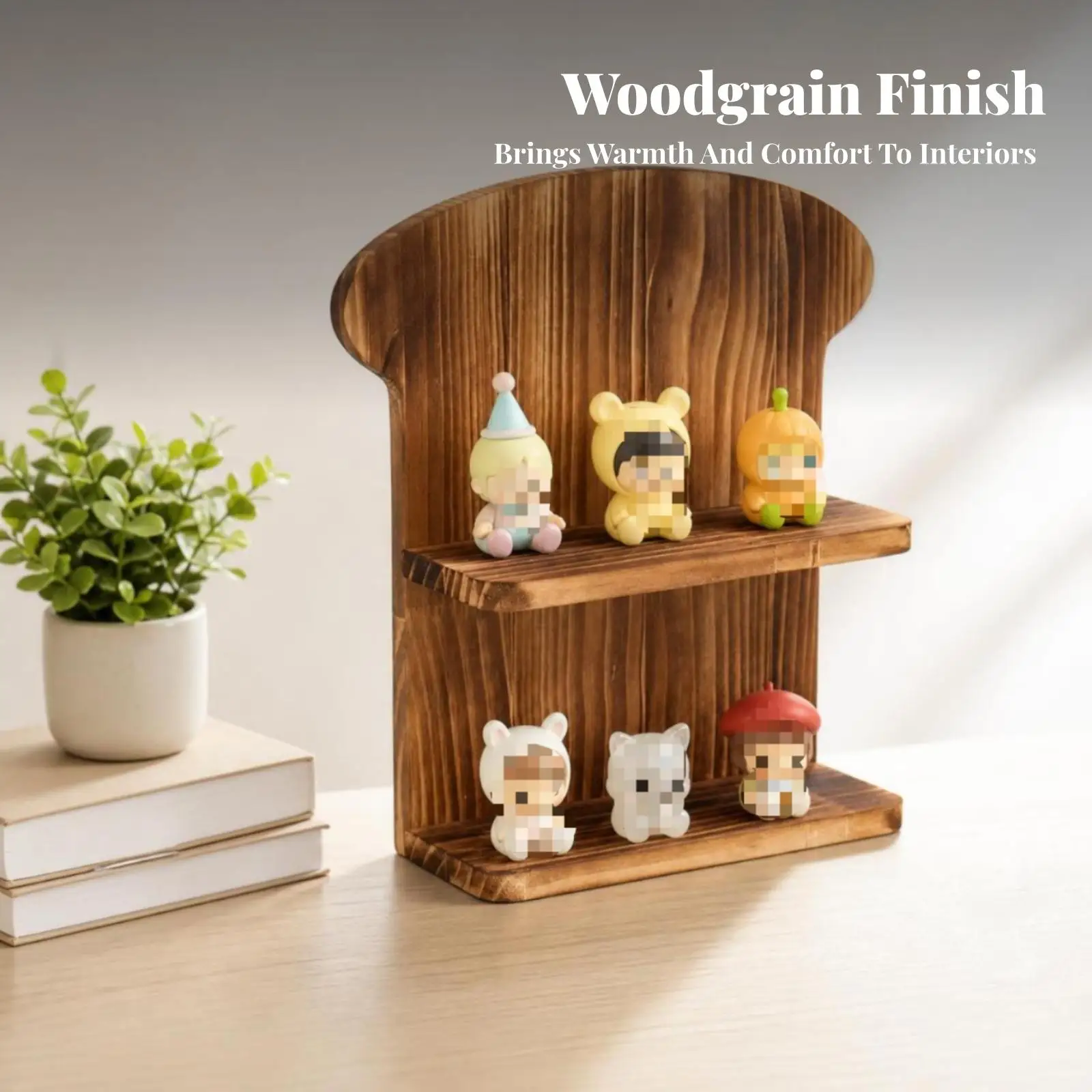 Wooden Tabletop Display Shelf Wood Grain Two-Tier Display Stand Smoothly Finish