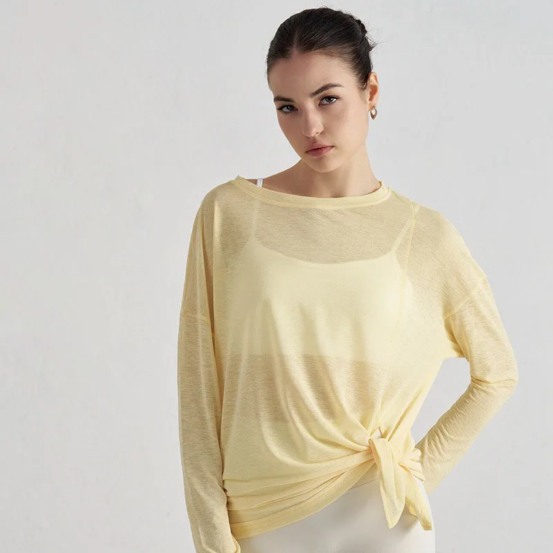 

Gym Sports Tops Workout T-shirts Women Yoga Clothing Running Loose Slim Quick Dry Training Long Sleeve Thin Blouse Fitness Tops