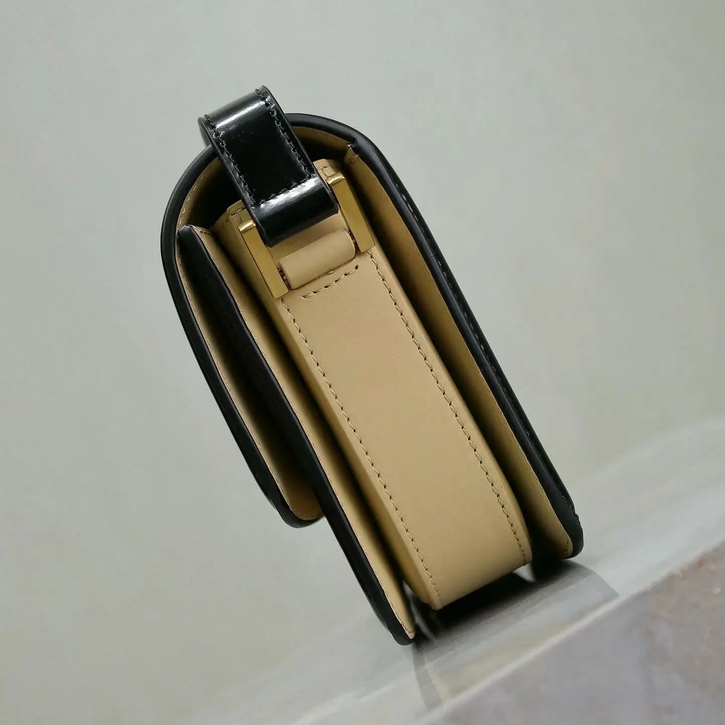 Black & Beige Color Block Leather Square Bag Ladies Flap Crossbody Purse
