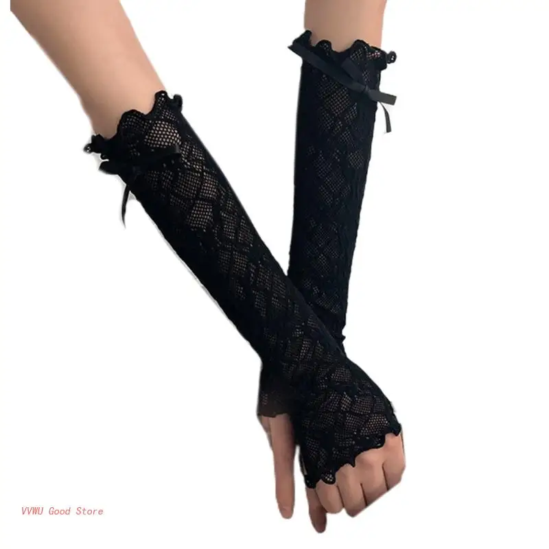 Mulheres Long Lace Gloves Proteção UV Sunscreen Sleeves Fingerless Arms Cover Acessórios para Party Outdoor Activity