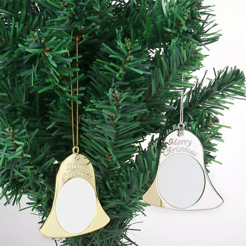 Sublimation Blank Metal Christmas Tree Jingle Bell Pendant Ornaments for Creative Party Decor Gift Heat Transfer Printing Logo