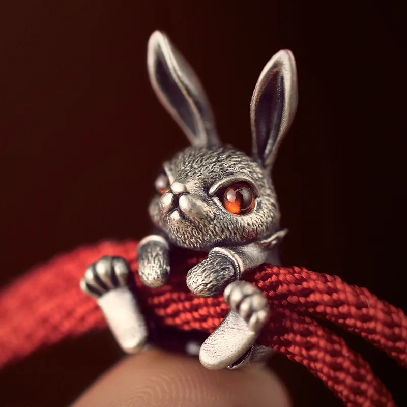 Vintage Fashion Personality Rabbit Red Rope Bracelet Unisex Hip Hop Punk Open Bracelet Banquet Jewelry Accessories Gift