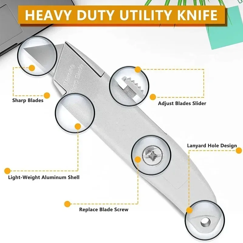 2026 aluminum shell box-type cutter retractable carbon steel blade multi-purpose knife automatic lock & packaging opener cutting