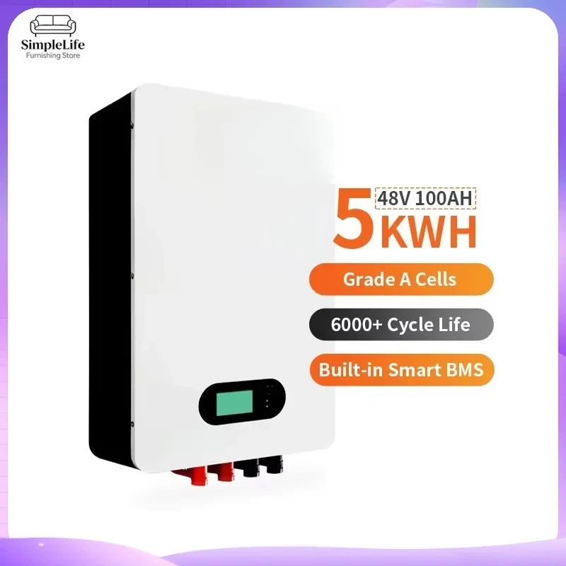 48V 51.2V LiFePO4 Battery 5kWh 100Ah Lithium Ion Solar Energy Storage System Low Voltage Home Power Wall Backup for Inverter