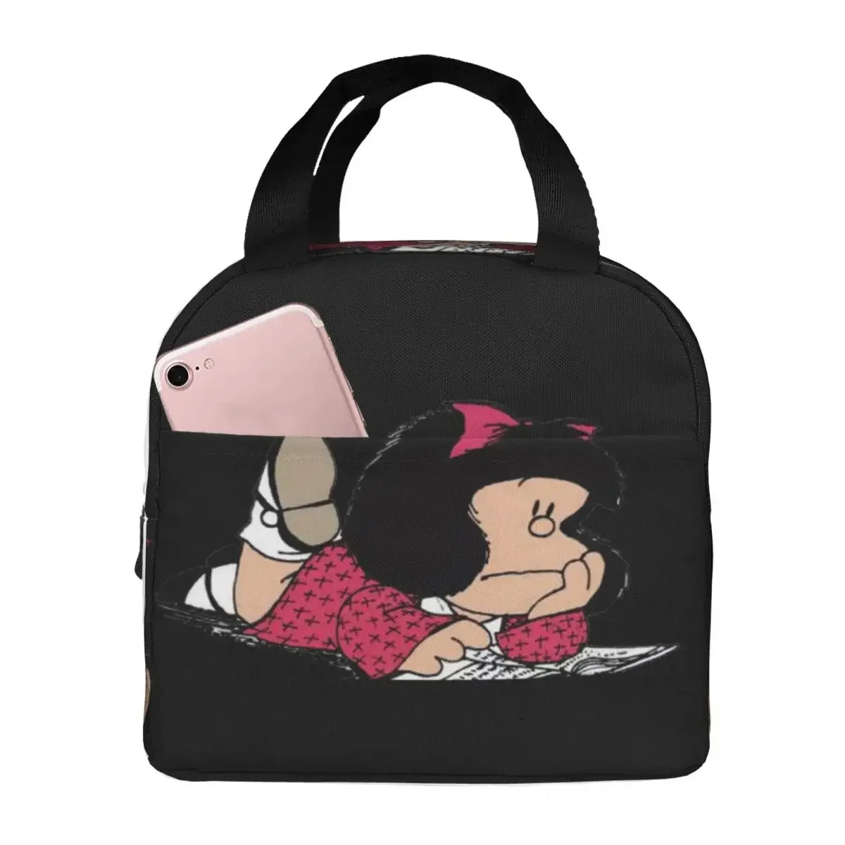 Mafalda Insulated Lunch Bags for Women Argentine Cartoon Quino Comic Portable Cooler Thermal Food Lunch Box Kids School Children