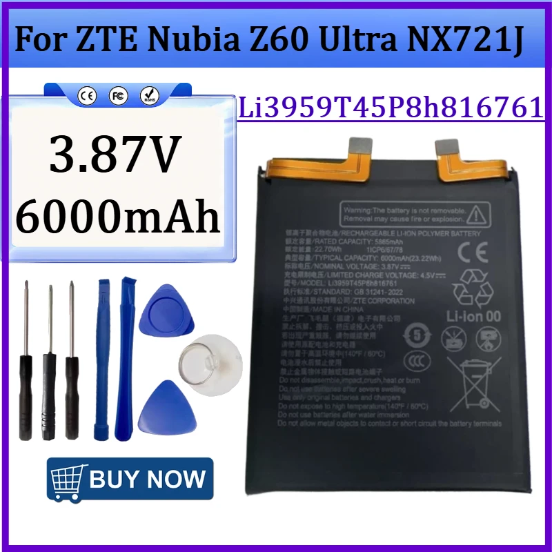 

New Li3959T45P8h816761 3.87V 6000mAh High Quality Battery for ZTE Nubia Z60 Ultra NX721J Mobile Phone Battery