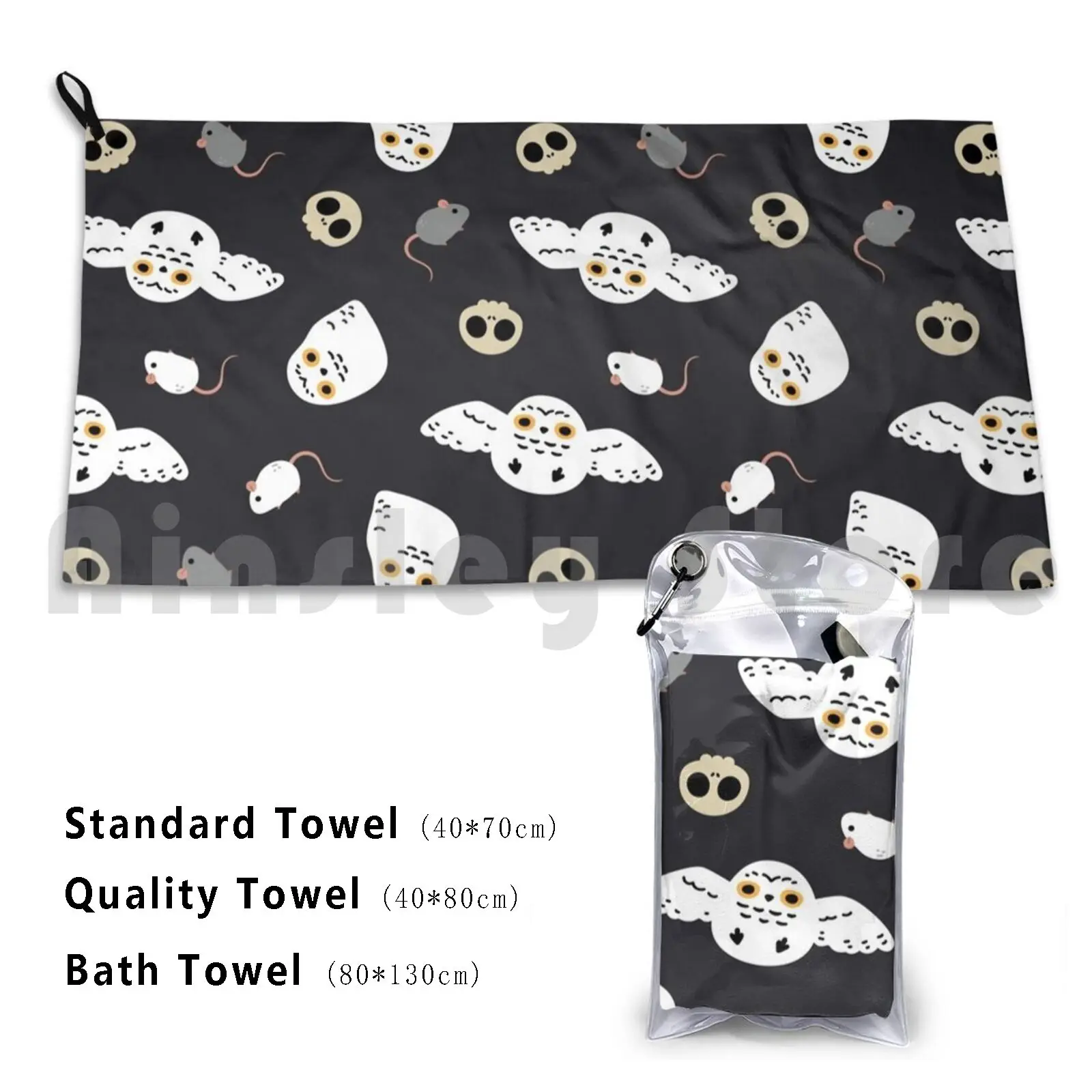 Halloween Snowy Owl Pattern Custom Towel Bath Towel Halloween Pattern Snowy Owl Skull Rats Rat Mouse Albino