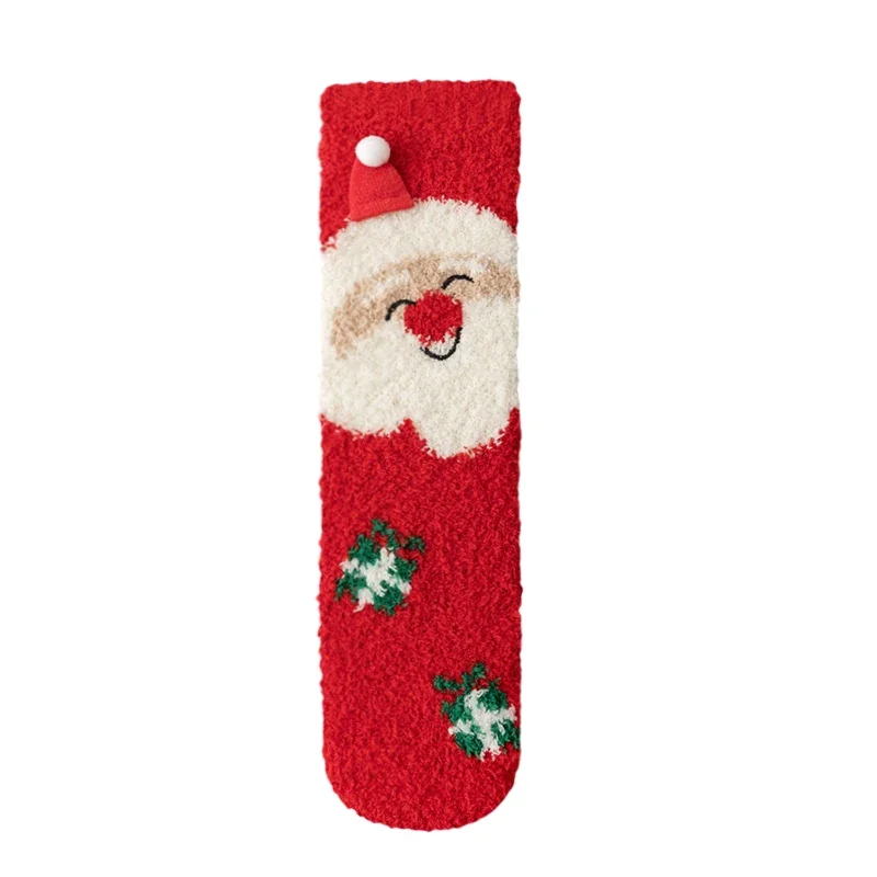 5 Pair Coral Velvet Christmas Socks Thick Warm High Stretch Mid-tube Socks Christmas Atmosphere Small Gift Accessories