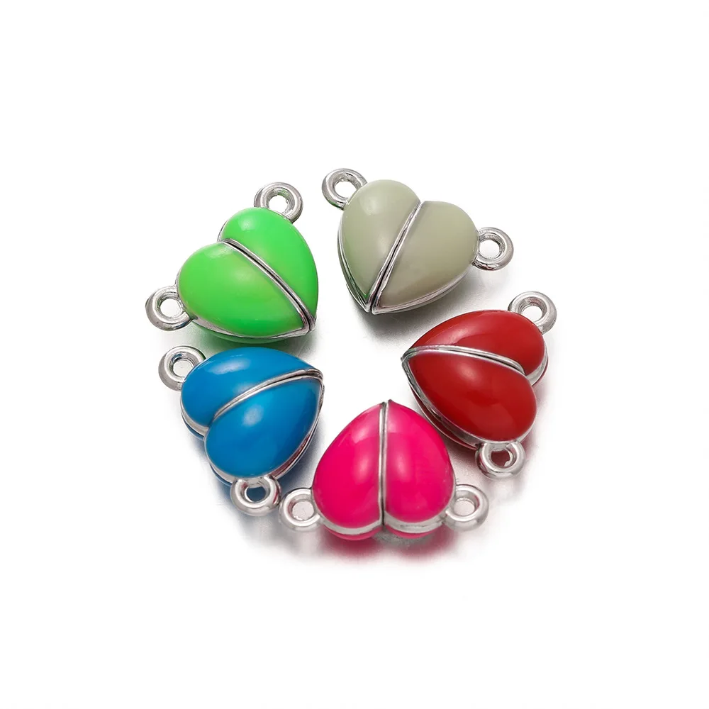 

10 шт./лот 10,5x15 мм светящиеся магнитные застежки в форме сердца из сплава свободные бусины-разделители для изготовления ювелирных изделий пара браслет ожерелье