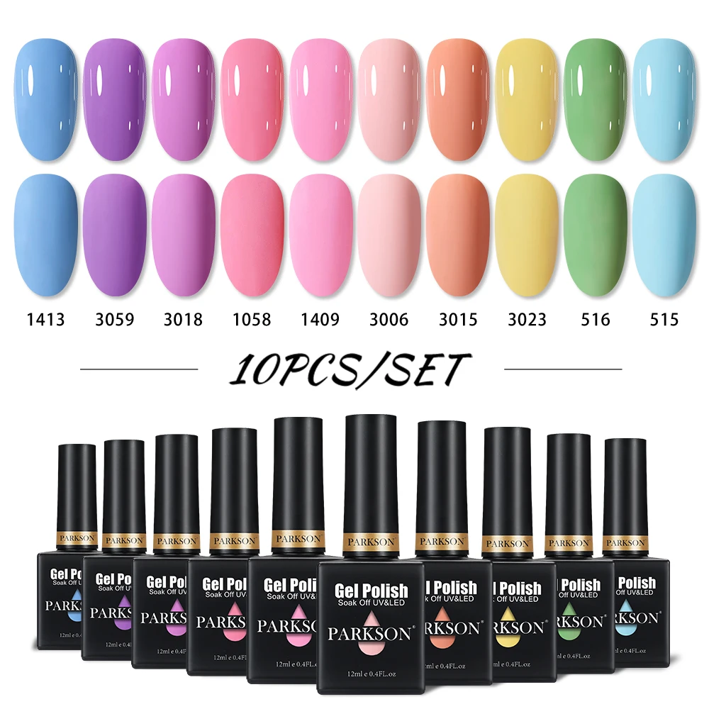 Conjunto de Esmalte em Gel Parkson com 10 Peças, Coleção de Cores Primavera Verão, Livre de HEMA e TPO, Kit de Esmalte em Gel UV LED para Manicure DIY