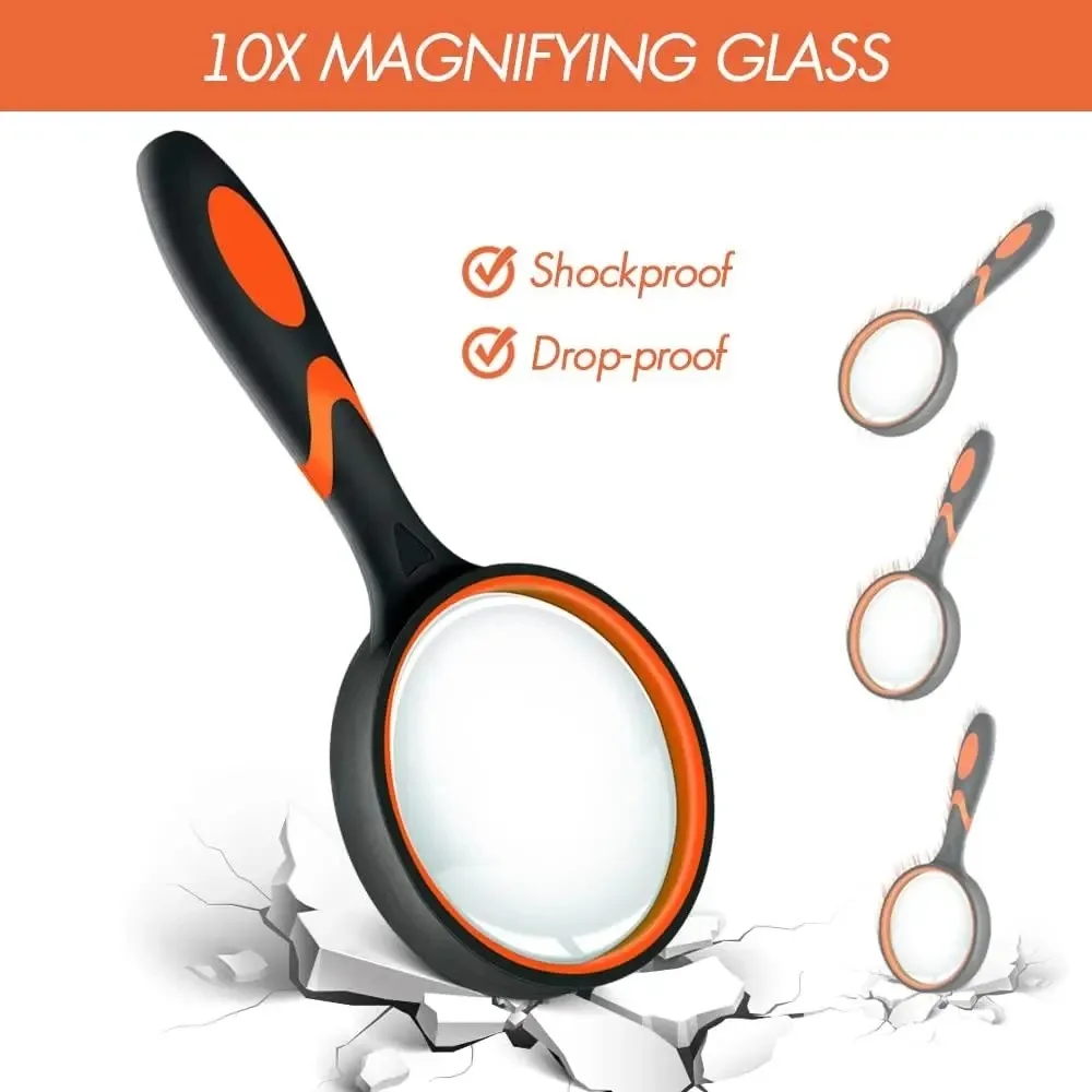 10X Handheld Magnifier for Children Elderly Magnifier Reading Explore Anti-skid and Shatterproof Magnifier 50/75mm