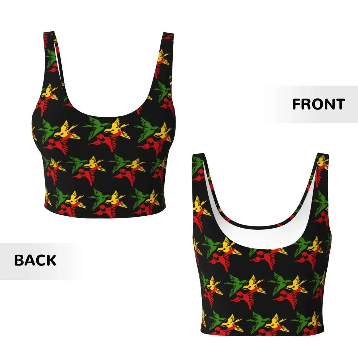 Custom Kawaii Three Little Birds Reggae Women Sports Vest Bras Gym Workout High Impact Yoga Crop Tank Top