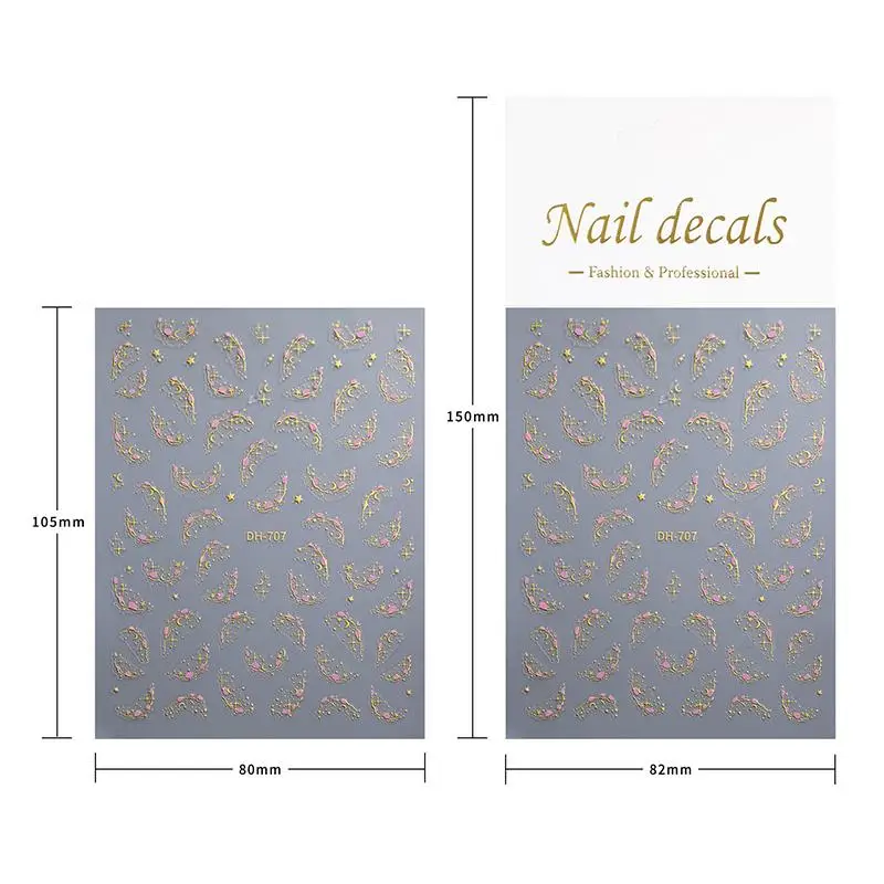 1 シートゴールドシルバースターライトネイルアートステッカー自己粘着月と星デカールマニキュアスライダークリエイティブネイルデコレーション用
