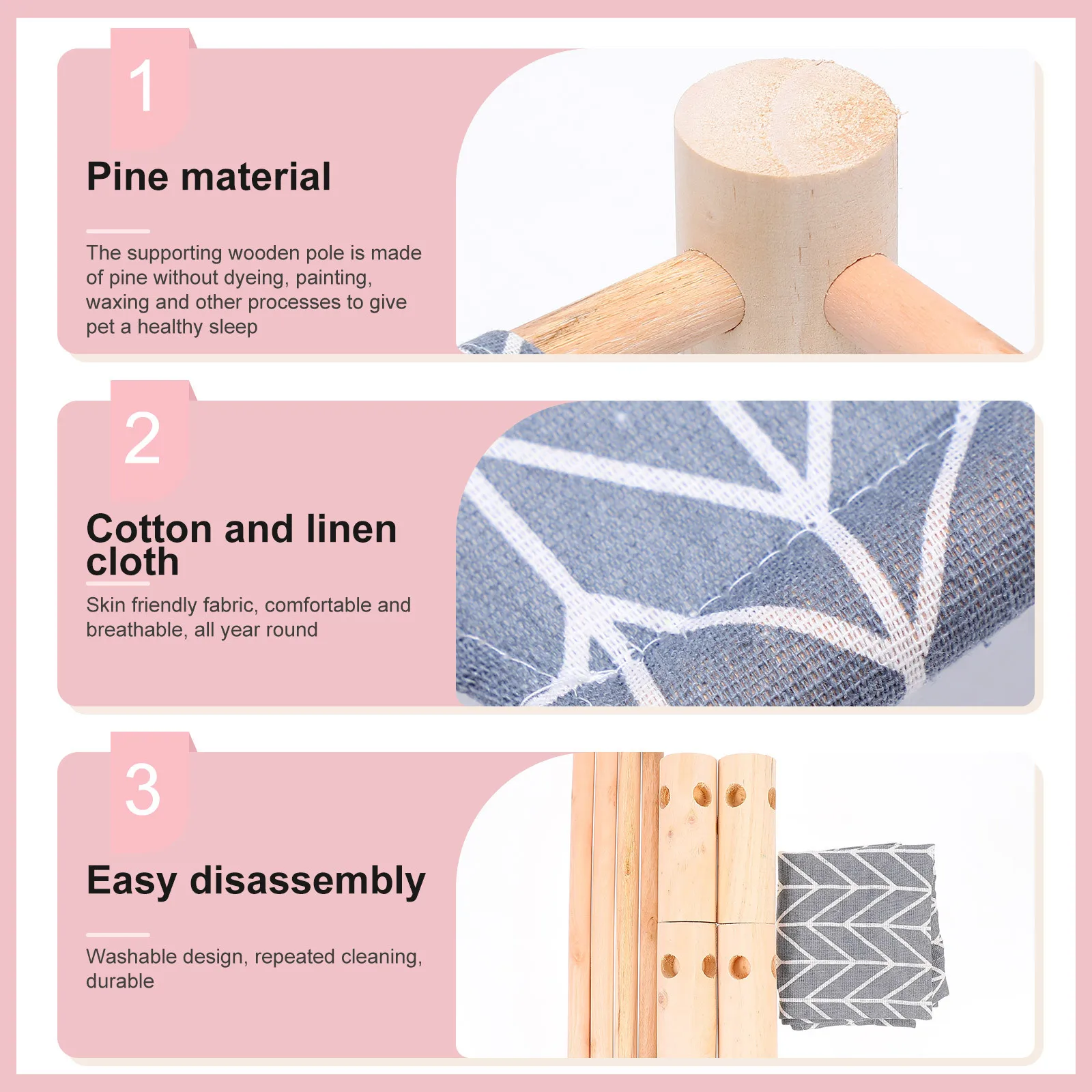 

Wooden Pet Bed Cotton Linen Small Size Comfortable Hammock Portable Cat Four legged Strong Capacity Easy Assembly Pet