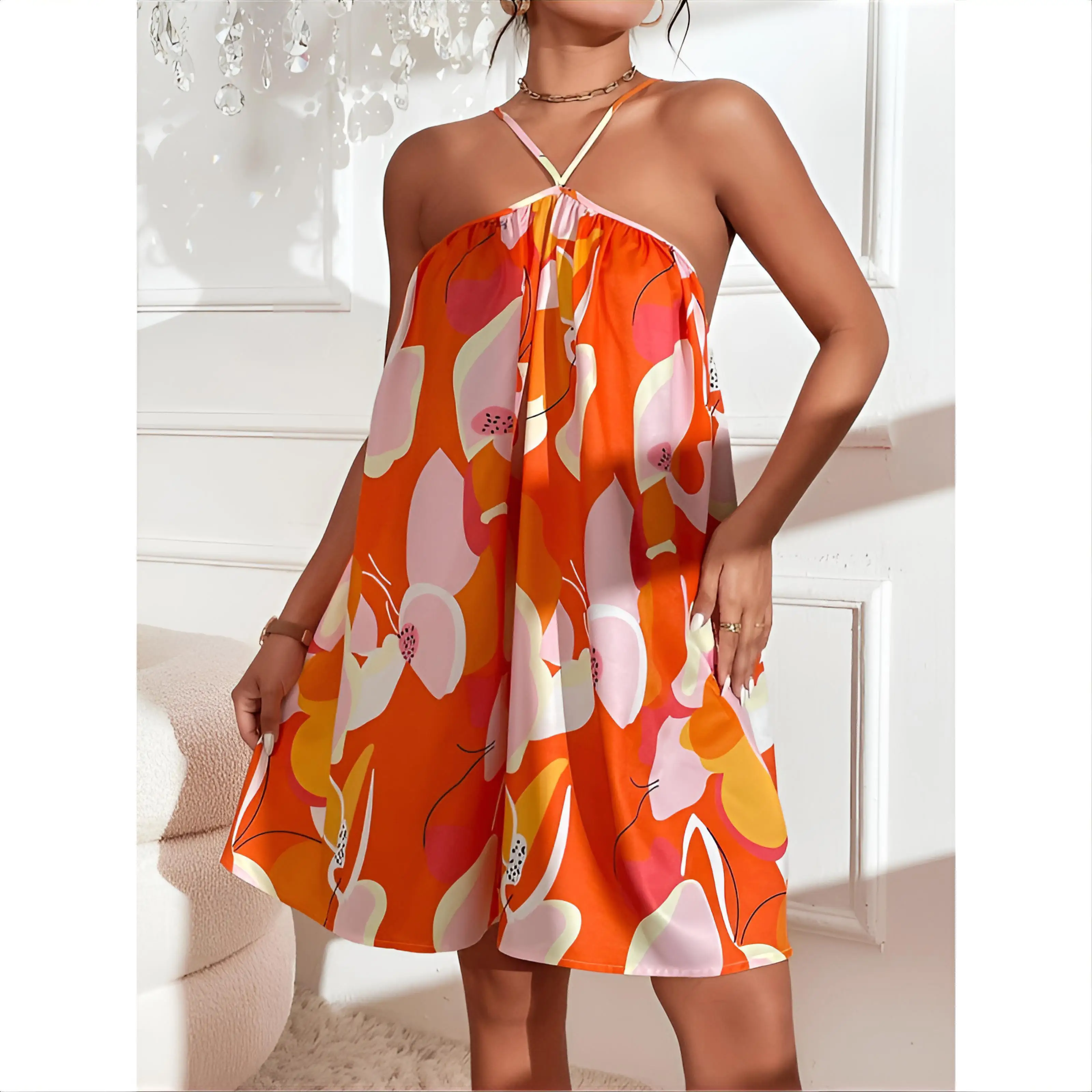 Cubrir cuello en V mujeres tahitianas vocación vestido veraniego completo onda fuerte fruncido fajas especias al aire libre individual translúcido señoras