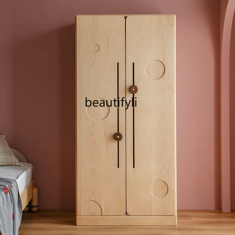 yj North American Hard Maple Wardrobe Double Door Solid Wood Bedroom Storage Locker Boys and Girls Wardrobe