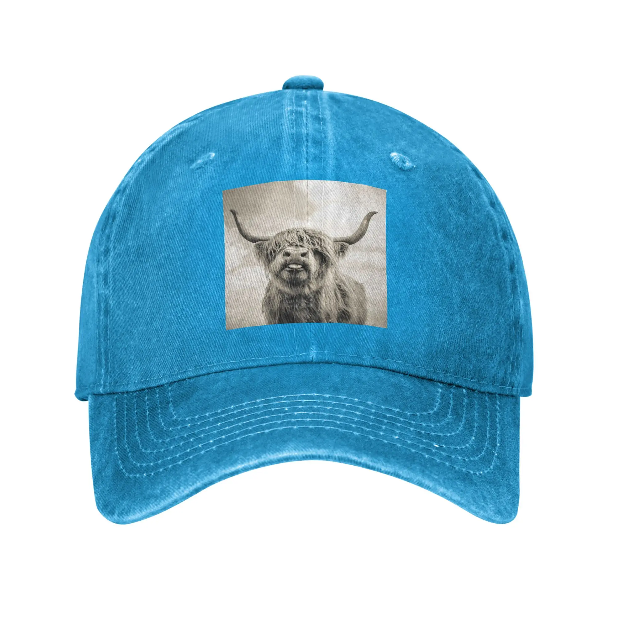 Cheeky Highland Cow Washed Denim Cap Casual Baseball Caps Adjustable Hat Summer Unisex Baseball Hats