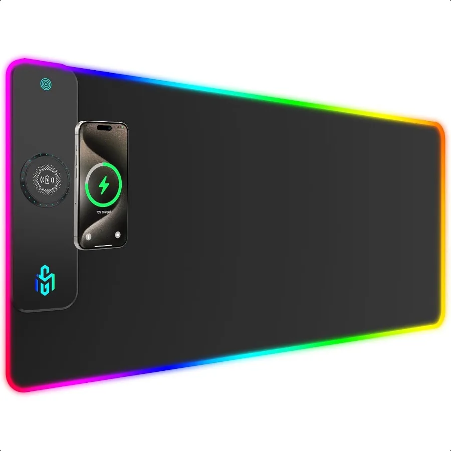 Wirel Charging RGB Gaming Mouse Pad 15W LED Mouse Mat 900x400x4MM 10 Light Modes Extra Large Mousepad NonSlip Rubber Base Compu