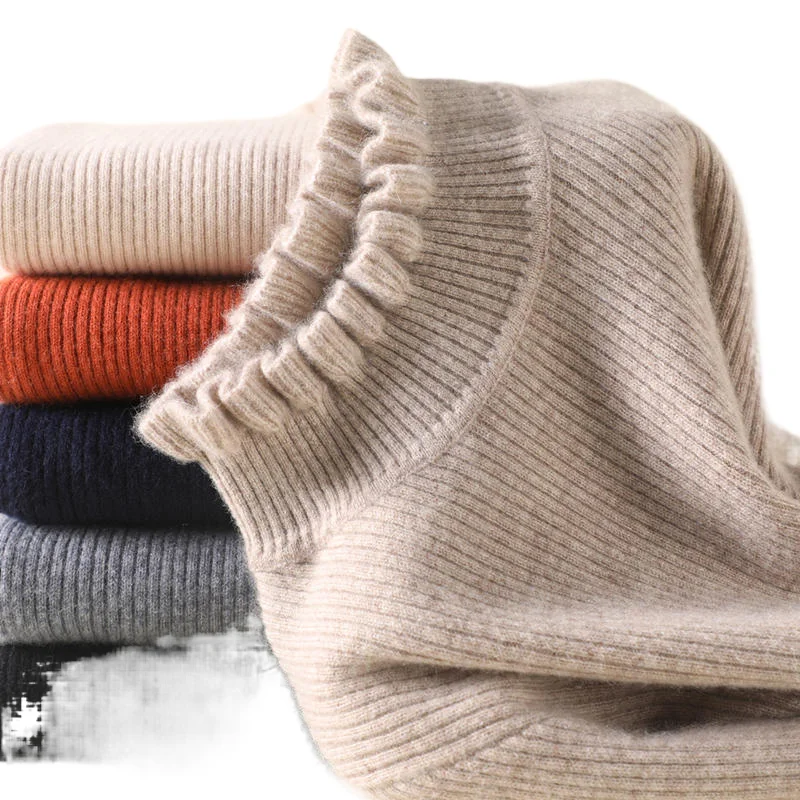 

Lace Half High Collar Sweater Women's Long Sleeved Pullover Top Autumn Winter Thick Warm Short Solid Basic Knitwear