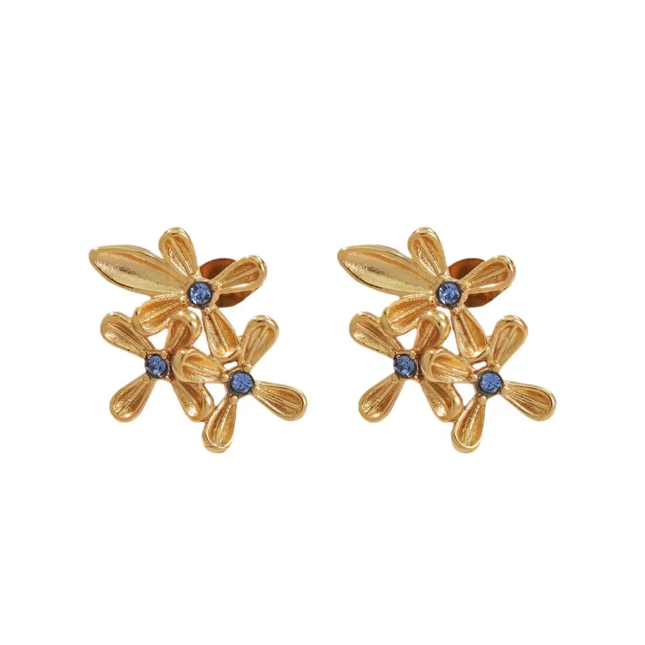 Wholesale 2026 Chic 316L Stainless Steel Ruby Sapphire Gems Floral Ear Stud Waterproof Rose Daisy Earring Anti-rust Kids Jewelry