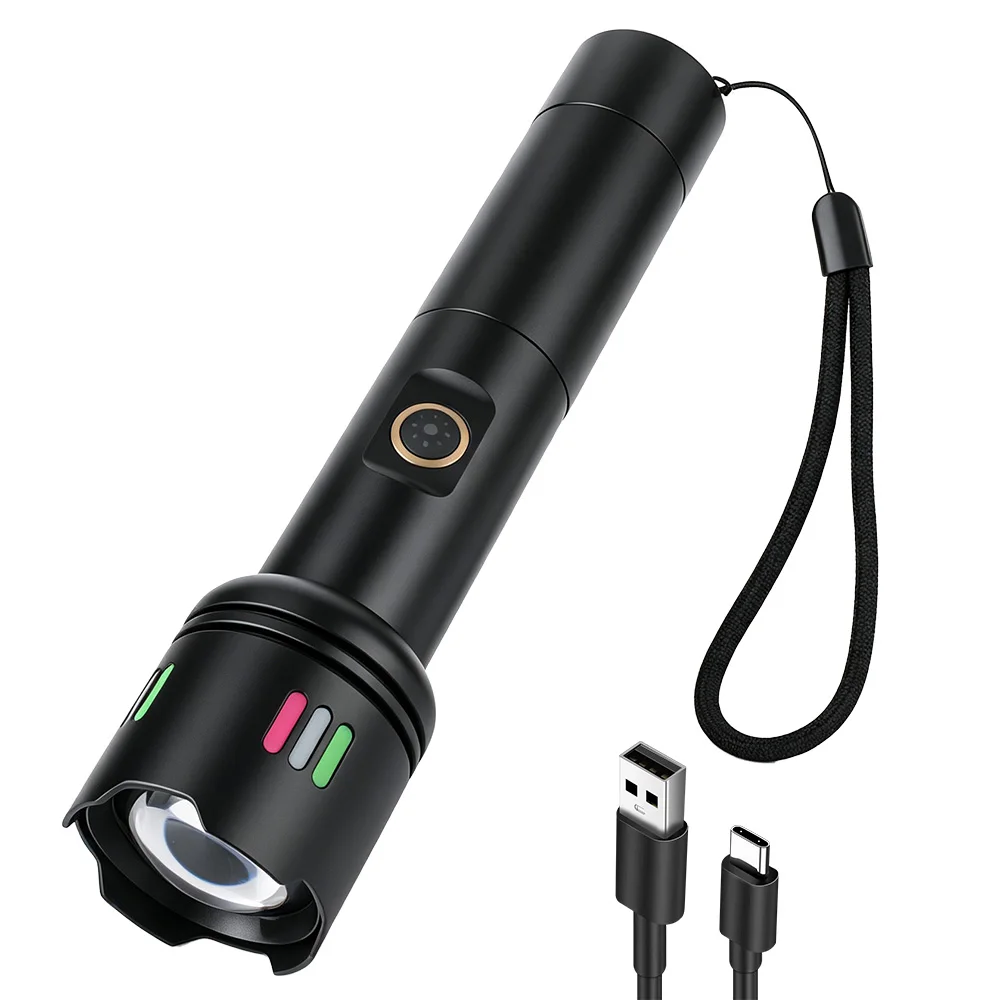 BORUiT Ultra Bright Zoomable LED Flashlight 1000LM Type-C Charging 26650 Torch 4 Modes Handheld Flashlight for Camping Hiking