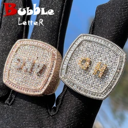 Bagues avec lettres à bulles personnalisées pour hommes, bijoux Hip Hop, en zircone cubique entièrement glacée