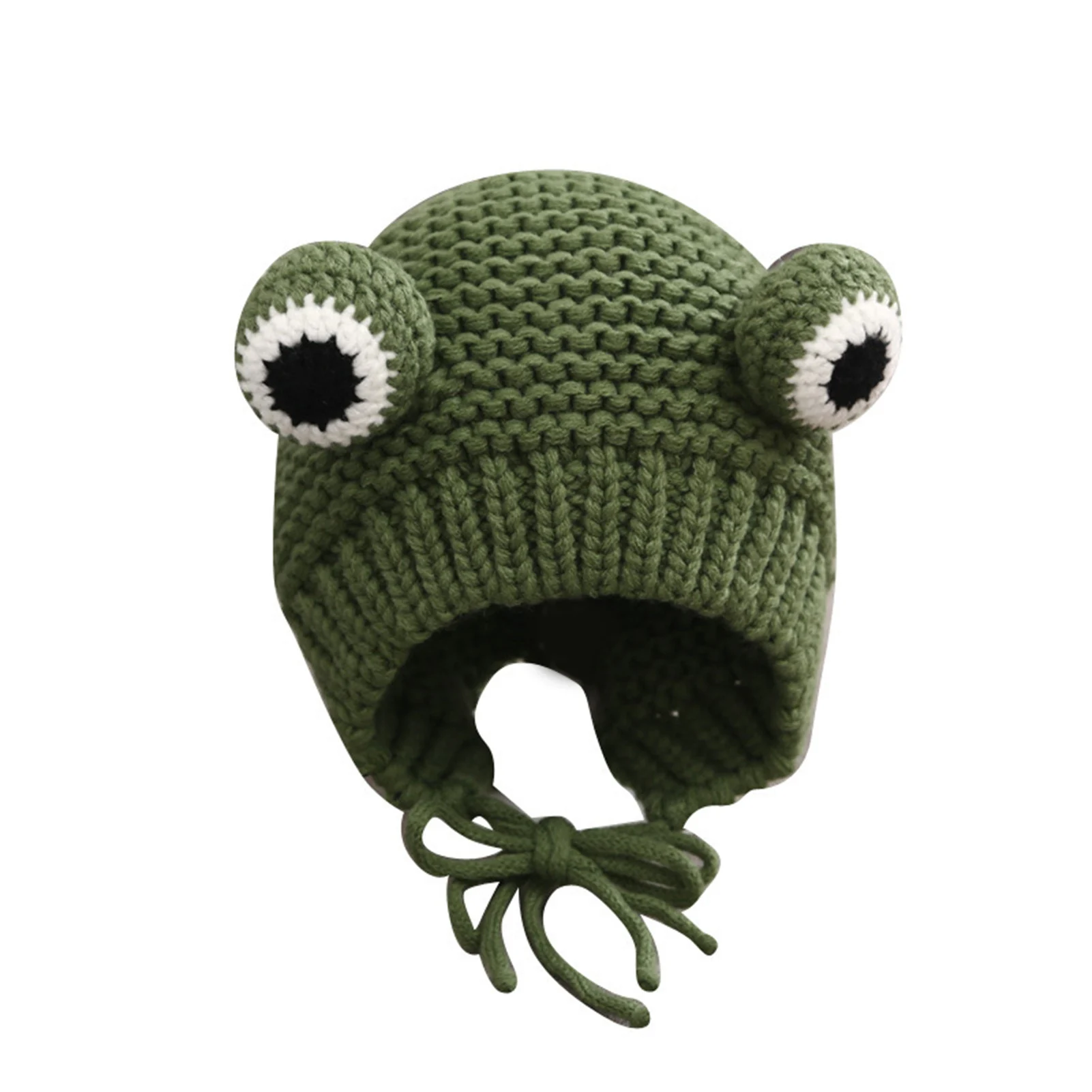 Frog Figure Woolen Hat 48-50cm Cartoon Beanie Hat Winter Knit Wool Cap With Earflap For Infant And Baby