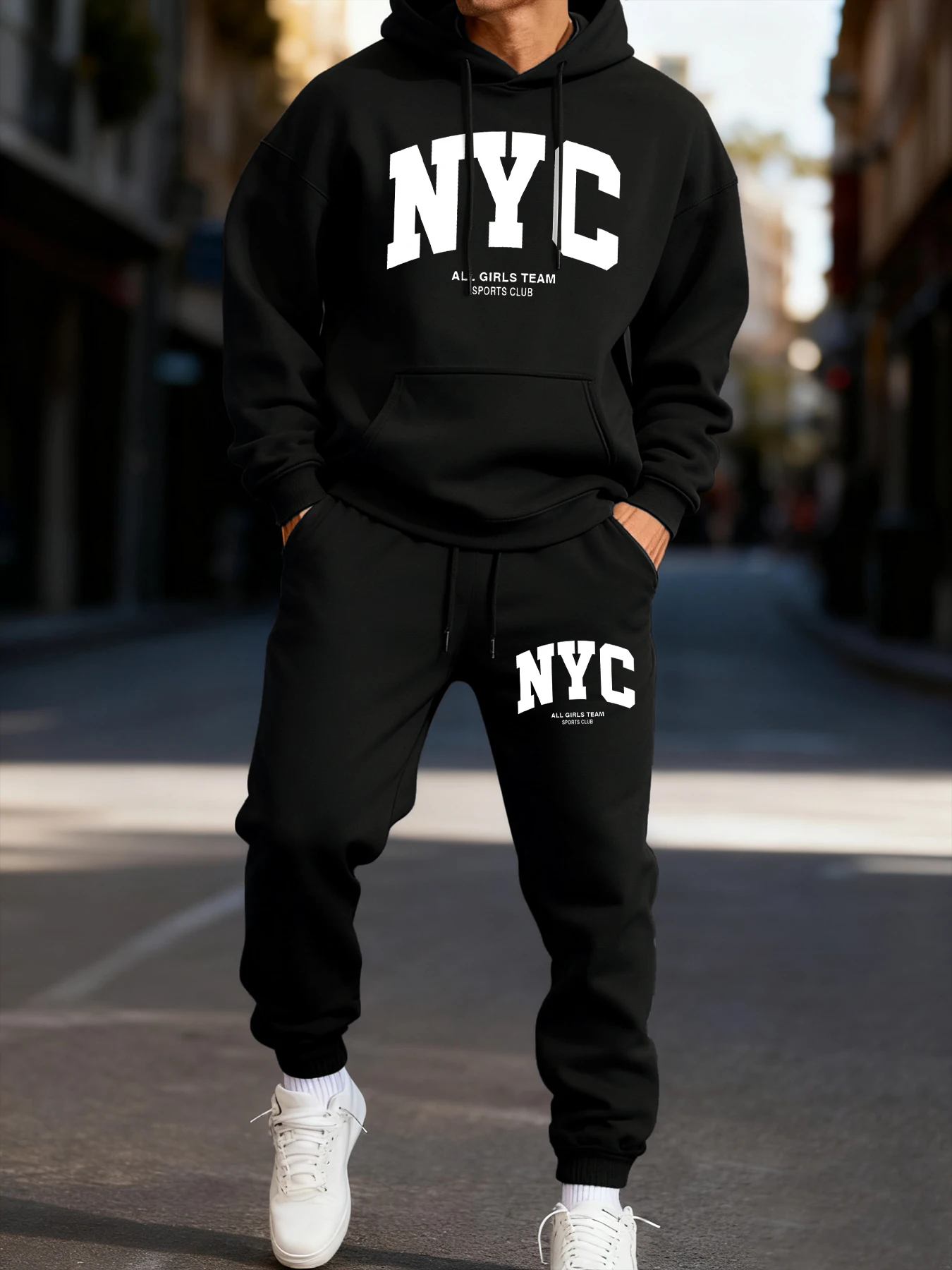 

New York City Letter Eye-Catching Print Mans Hoodie Set Casual Winter Two Pices Sets Sporty Jogging Pants Fashion Autumn Hoodies