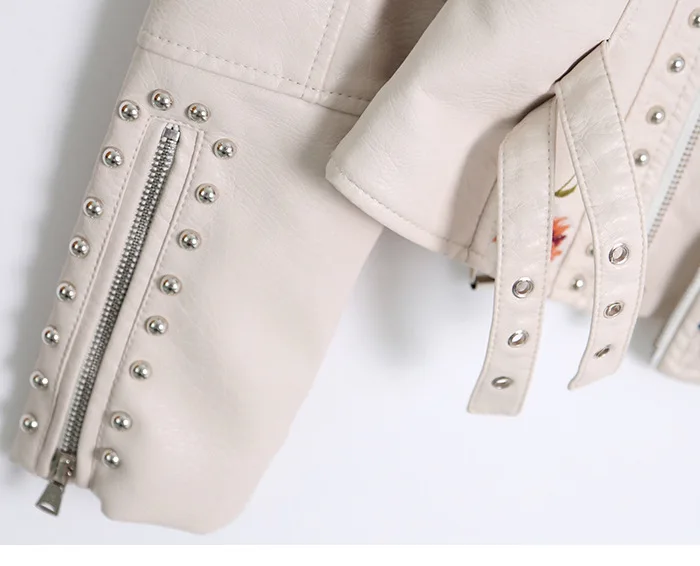 Women's Graffiti Rivet Leather Jacket, Punk Rock Jacket, Fashionable Motorcycle Jacket, Zipper embroidered leather jacket