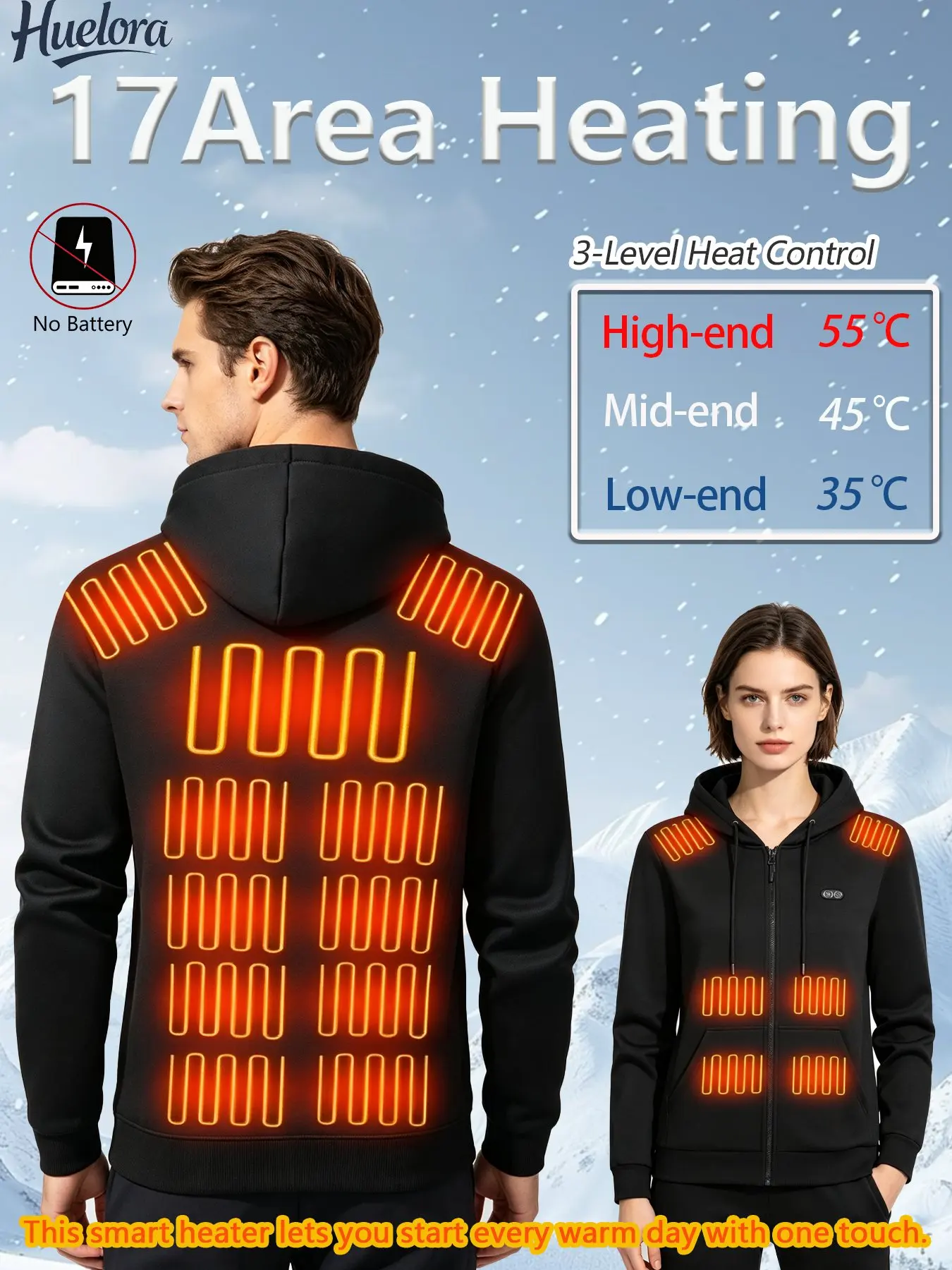 Hoodie Jacket That Will Heat Up Windproof 17 Zones Heated Hoodies Jackets Male Hoodie Winter Warm (Not Included The Power Bank)