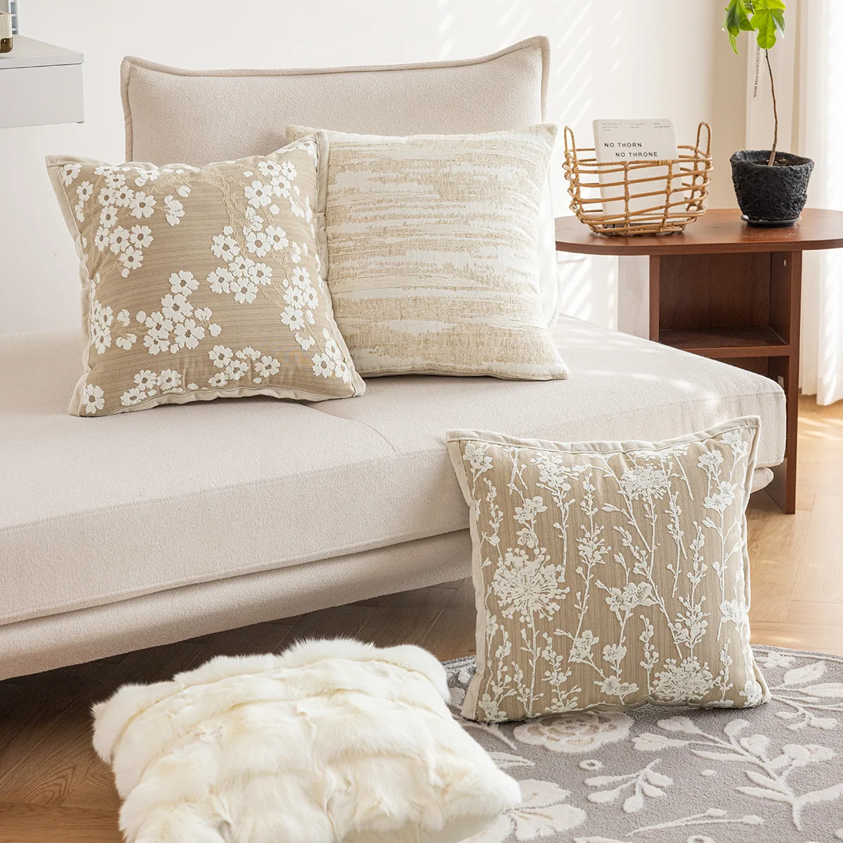 French Cream Style Plant Jacquard Cushion Cover  45X45CM Luxury Design Pillow Covers Decorative Home Decor Sofa Bed Pillowcase