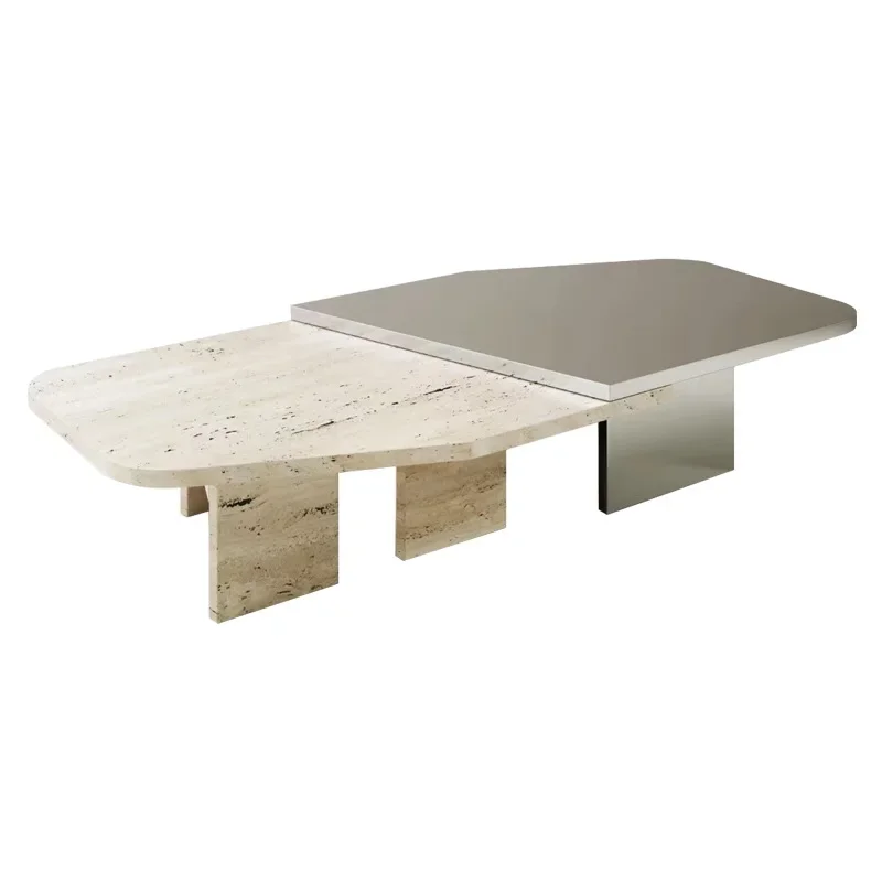 

Irregular coffee table combination splicing long table, metal travertine tea table